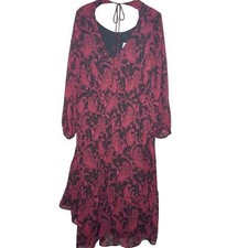 Torrid Tea Length Clip Dot Open Back A-Line Dress Size 2X Red Black Paisley NWT