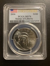 2016 PCGS MS70 Platium Statiue of Liberty $100 First Strike