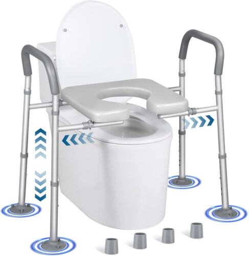 Raised Toilet Seat with Handles for Seniors Elderly Disabled Adjustable Height