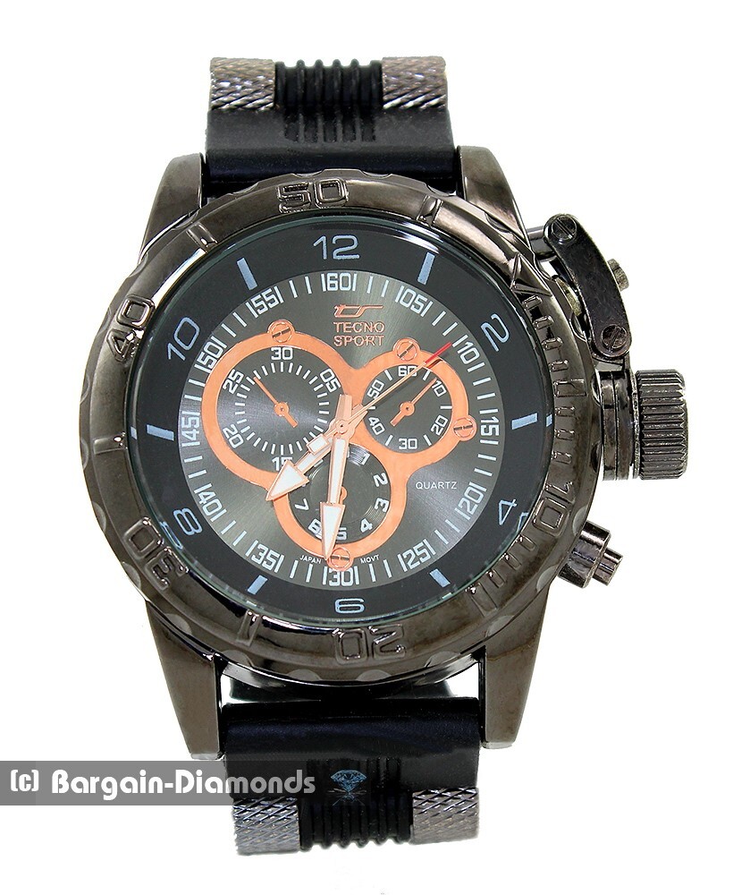 Mens Black Clubbing Watch Black Bezel Black Rose Dial Bullet Strap Up to 