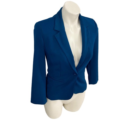 Forever 21 Blazer Women Small Blue Knit Work Office Jacket Basic Capsule Minimal - Picture 2 of 17
