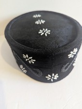 African Nigerian Velvet Hat black/white design 