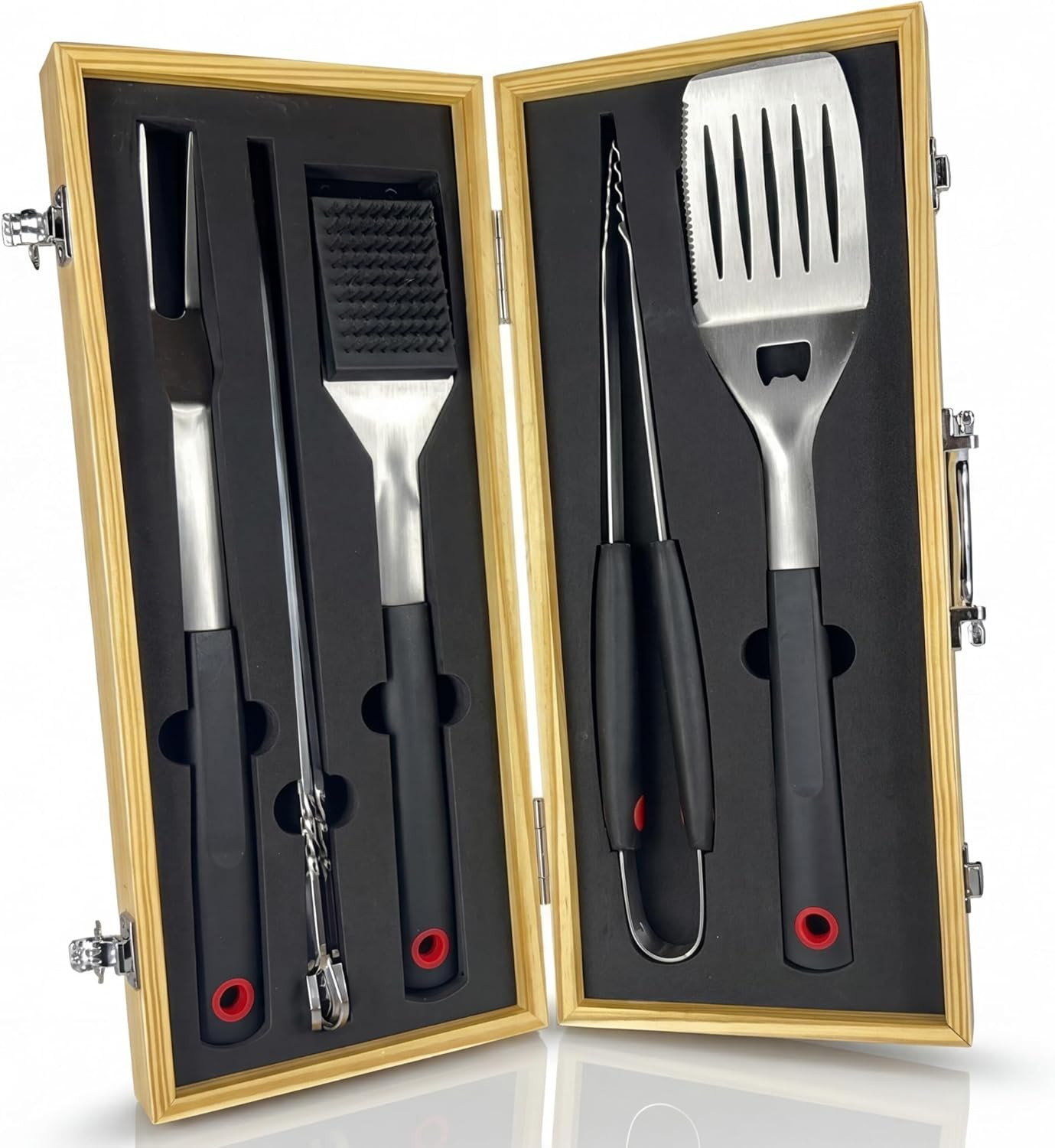 Set Di Utensili Per Barbecue – 5 Pezzi Essenziali Per Grigliate Perfette, Acciaio Inox Con Manici In Legno - 2