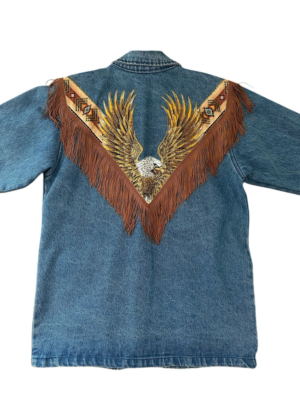 Vintage Denim Jacket Size Small Blue Western Tassels 90’s USA Eagle ...