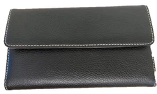 Womens Leather Checkbook Cover Card Holder Pen Slot and Zipper Pouch Black NEW