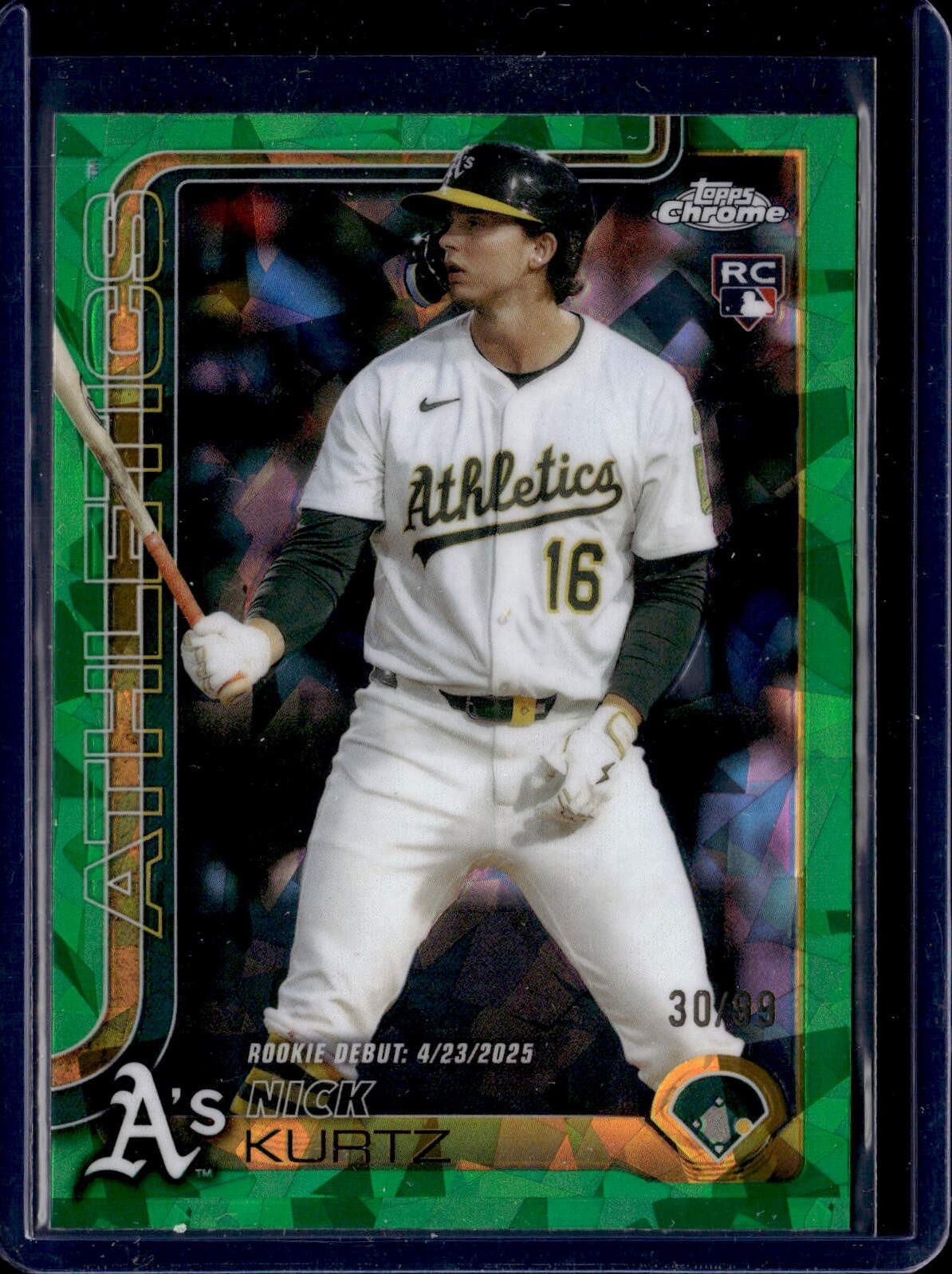 2025 Topps Chrome Update Sapphire Nick Kurtz Green #/99 Debut Rookie A’s RC