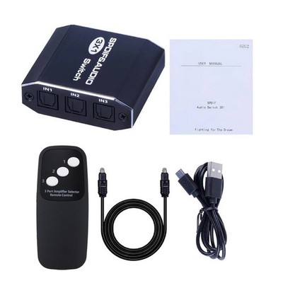 3 in 1out Aluminum Optical Digital Audio Splitter Remote Control Audio Switcher