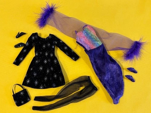 Lot of 7 Vtg Barbie Dresses & Accessory Items: Glamour & Sparkle, Fashion Avenue