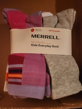 NEW  Merrell  Kids 6 Pair/Pack Crew Socks  Multicolor Girls 3.5-7 pink