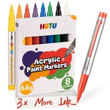 Acrylic Paint Markers Brush Tip 8 Colors, 3X 6.6g Large Capacity Ink, No-bl...