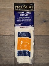Vtg Nelson Athletic Tiger Claw Tube Socks OVER THE CALF Large Blue Gold Stripe