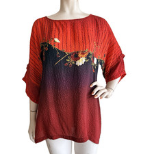 DRESSORI Top 100% Silk Red Ombre Floral Tunic Asian Art to Wear Size M?