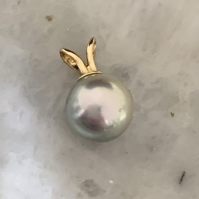 Akoya Perlen Anhänger Salzwasser 7mm 14k YG Nat. Lt. Grey Hi Luster 1,44g AAA+ RARE