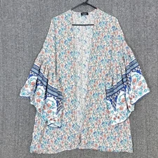 Gigio Kimono Womens S Blue Floral Duster Boho Cottagecore Lightweight Cardigan