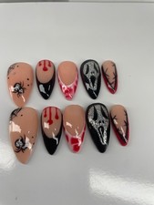 Spooky Halloween Press On Nails  Bloody Scream  Spider Design