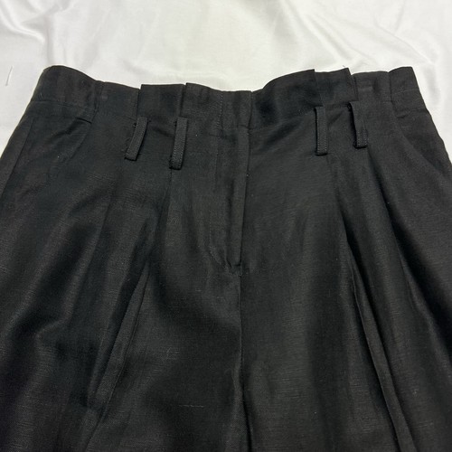 Milly Linen Paperbag Trousers Women’s 6 Black High Waisted Corporate Career Chic - Picture 2 of 9