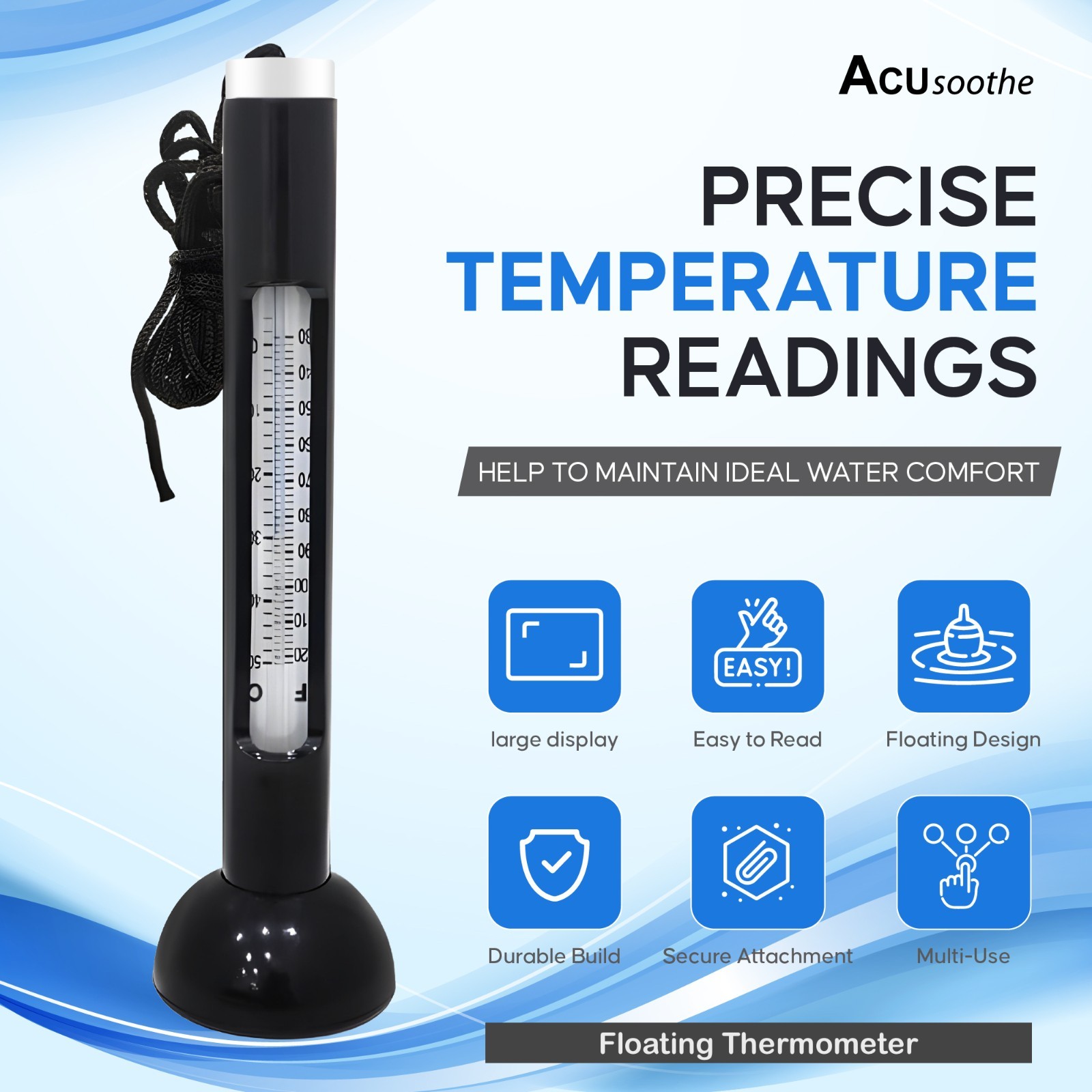 Termómetro Flotante para Baño Piscina Estanque Bañera de Hidromasaje Medidor de Temperatura de Agua