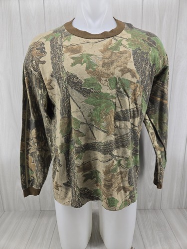 Tee-shirt Blanc Vintage Realtree Camo Mossy Oak, Coupe Régulière, Boutonnage Court, Taille XL Multi