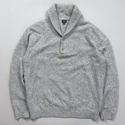 J.Crew M's XL 100% Lambswool Shawl Collar Sweater Gray Marled Pullover Preppy