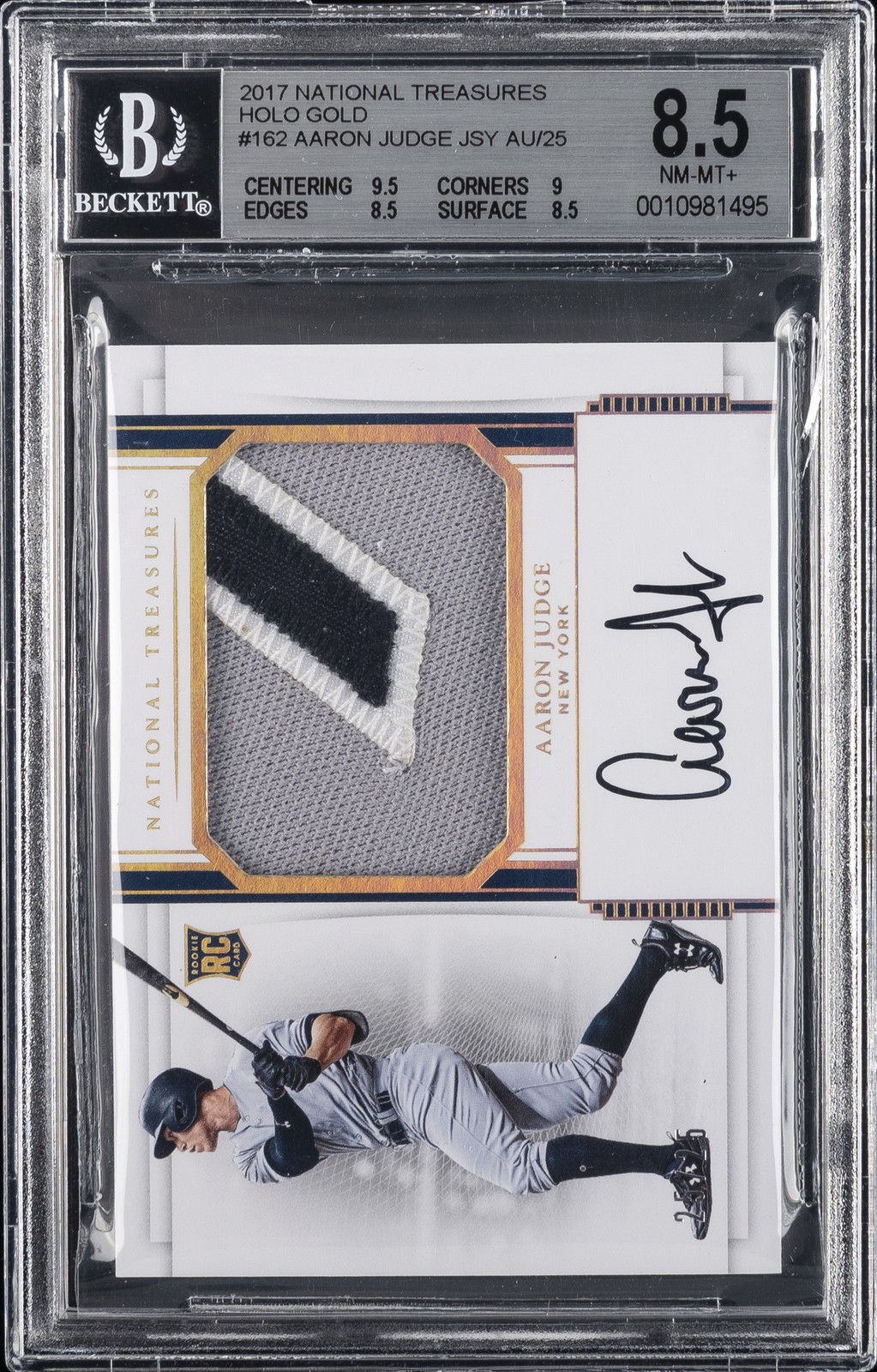2017 NATIONAL TREASURES RPA HOLO GOLD AARON JUDGE RC 25/25 BGS 8.5 AUTO 10