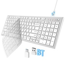 Wireless Keyboard, Bluetooth  2.4G USB  USB-C Rechargeable Silent Ultra Qui...