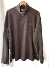 POLO Ralph Lauren VTG Brown Estate Rib 1/4 zip Pullover Sweater Pony Size XL