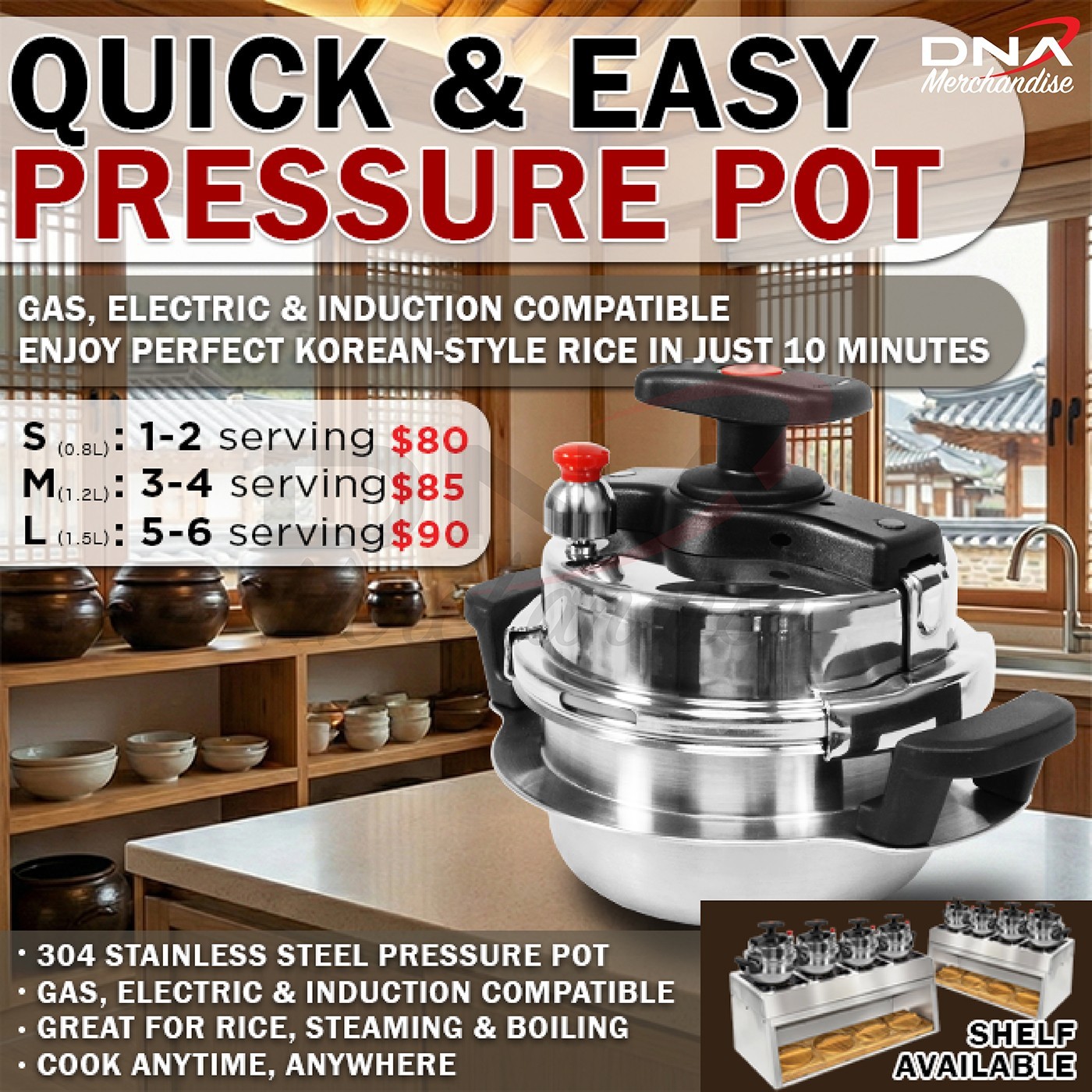 Stainless Steel Pressure Cooker Rice Cooker Gas, Electric & Induction Compatible
