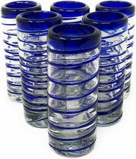 Vasos de chupito de tequila mexicano soplados a mano - Juego de 6 chupitos de tequila en espiral azul...