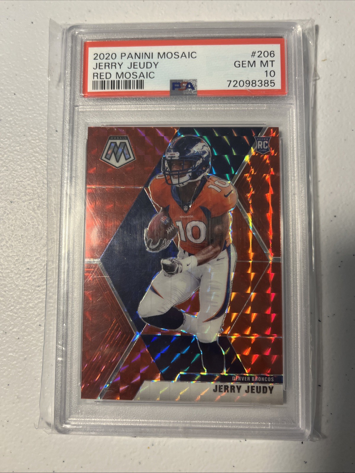 2020 Panini Mosaic - Rookies Jerry Jeudy #206 Red Mosaic Prizm (RC) PSA 10