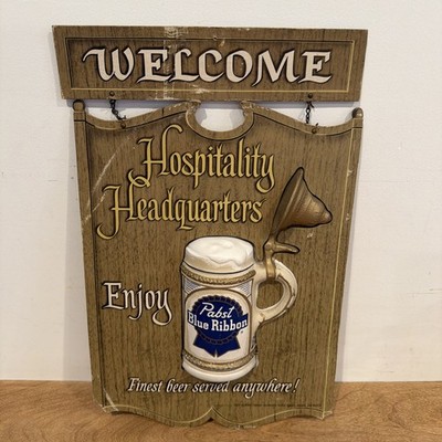 Vintage Pabst Blue Ribbon Beer Wooden Cardboard “Hospitality