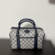 GUCCI Leather PVC Mini Boston Bag Navy Vintage Old Gucci Zipper Handbag Rare
