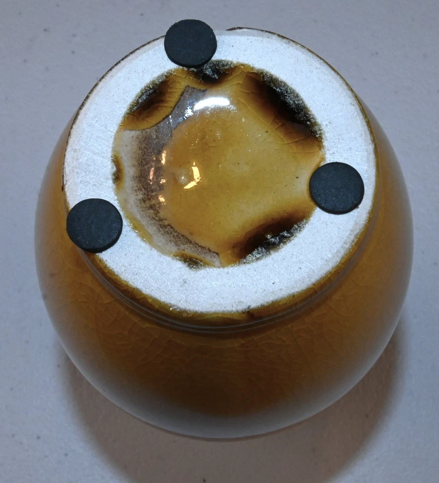 VTG Hosley TM Potteries Gold Yellow Tones Metallic Brown Glitter Drip Glaze - Image 3 of 4