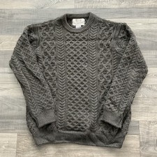 Aran Sweater Market Fisherman Sweater Men  s XL Grey/Green 100 Virgin Wool Thick