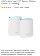 NETGEAR RBK22 AC2200 Tri-Band Wi-Fi Coverage Orbi Whole Home Satellite