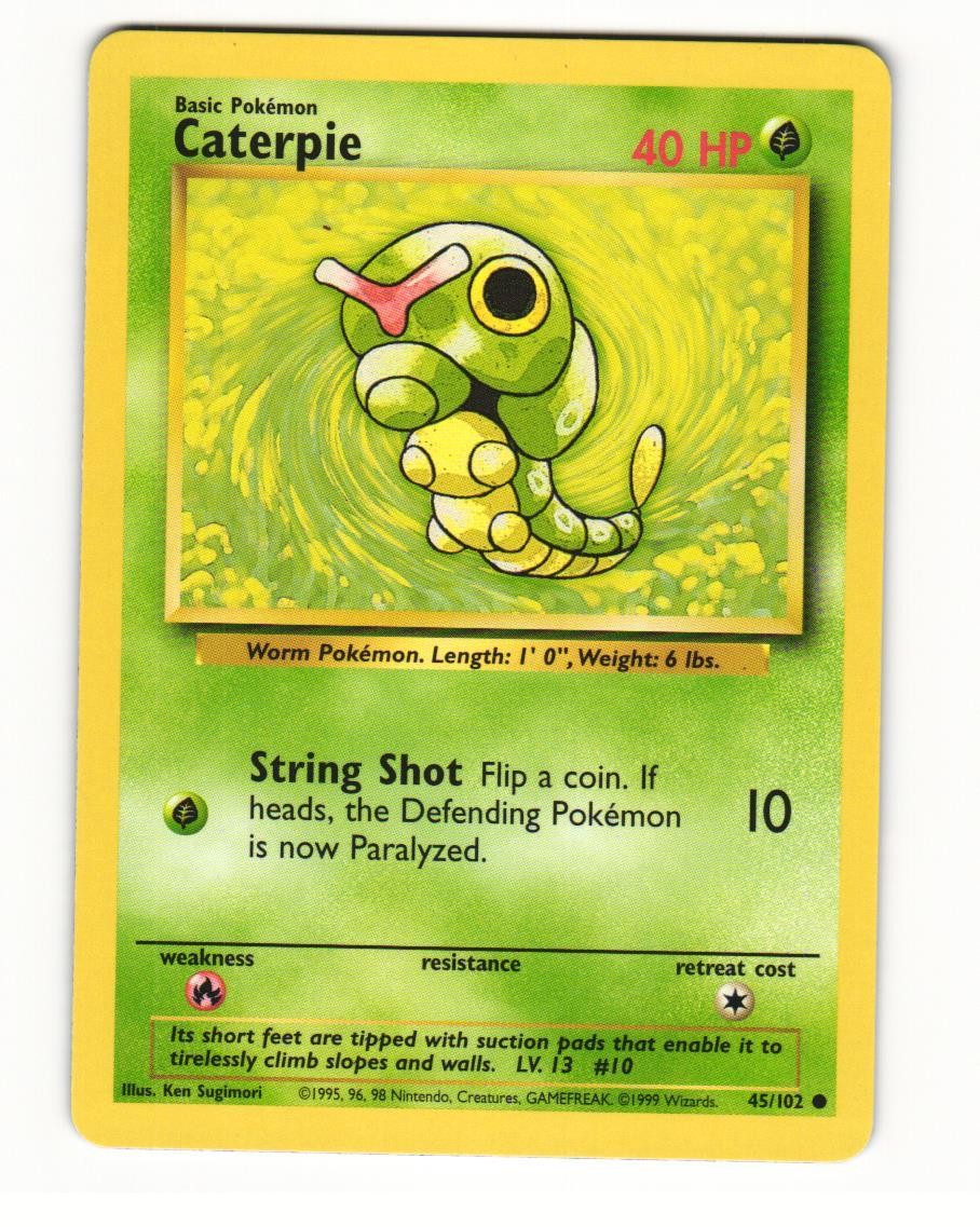 Caterpie 45/102 Common 1999 Base Set Pokemon LP