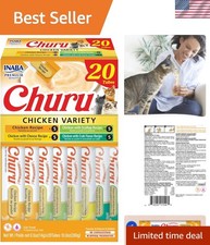 Churu Lickable Cat Treats - Creamy Chicken Pur e, Grain-Free - 20 Tubes, 0.5 oz
