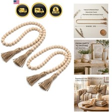 2 Pack Wood Bead Garland with Tassels - 50 Inches Wooden Beads
