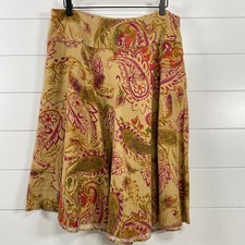 Lauren Ralph Lauren Womens 100 Linen Paisley Midi Skirt sz 10 Tan Boho Whimsy