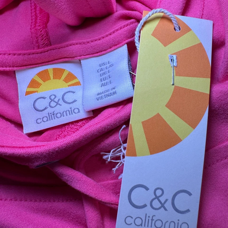 C & C California Hot Pink UV Coverup Hoodie Dress Long Sleeve Beach Swim Large - Image 3 of 4