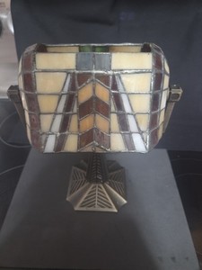 PartyLite Candles Artisian Mission Style Stained Glass Bankers Lamp.