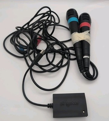 SingStar Mikrofone PS2 Blau Rot mit USB Adapter PlayStation 2 Kabel
