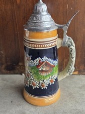 Vintage Handgemalt #12 ☆ Gerz Ceramic Beer Stein W/ Metal Lid Germany