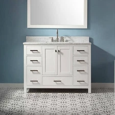 Fully-Assembled Bathroom Vanity Set with White Marble Countertop&Back Splash
