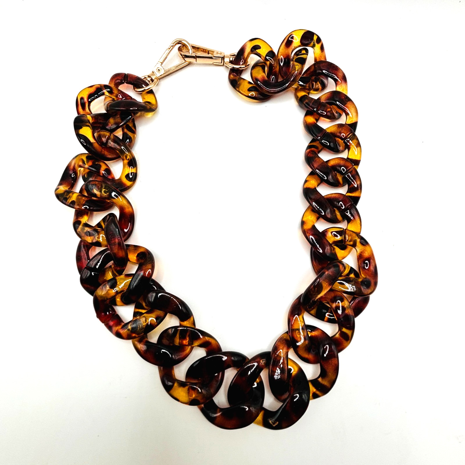 Chunky Tortoise Link Statement Necklace Acrylic C… - image 1