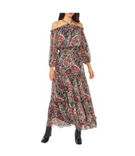 Halogen Cold Shoulder Long Sleeve Halter Maxi Dress XS Plum Paisley 