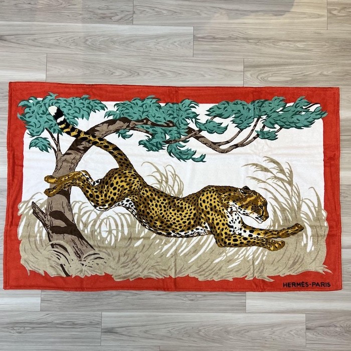 HERMES-PARIS ダルメシアン バスマット、ビーチマット Hermes Beach Bath Towel Leopard Animal Red Cotton Floor Bath Mat