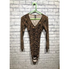 Windsor Women XS/S, Brown Snake Print Ruched Bodycon Mini Dress Stretch