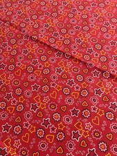 Vintage Heavy Cotton Fabric Red Star Flower Print 100cm x 110cm Retro Craft