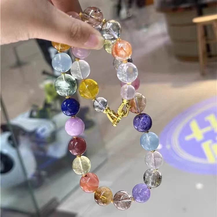 Natural Aquamarine and Titanium Quartz Mixed Crystal Necklace - Image 4 of 4