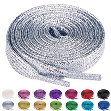 2 Pairs Flat Glitter Shiny Metallic Shoe Laces for Sneakers, 2/5 Wide Sequin ...